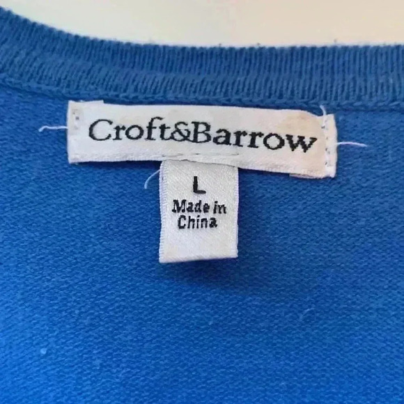 Croft & barrow blue, button-down,  midweight,3/4 sleeves, cotton/nylon sw… - Picture 4 of 6